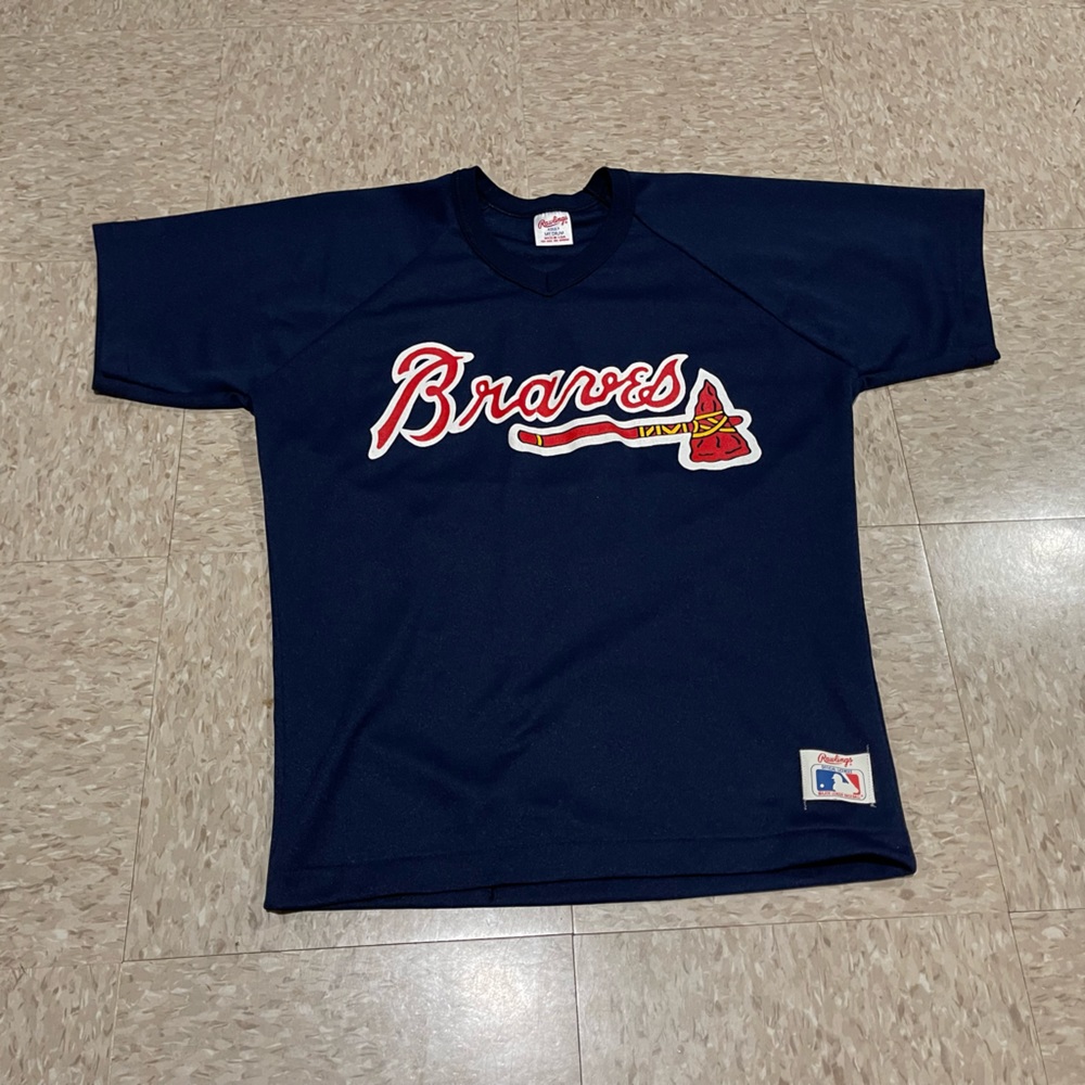 Vintage Atlanta Braves Jersey Shirt Sz M Rawlings USA Made Navy